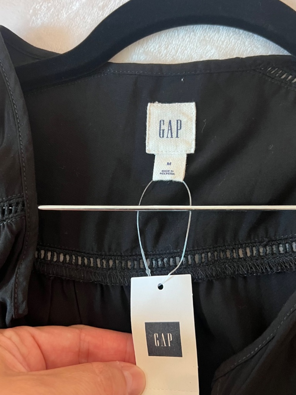 GAP NWT Black Long Sleeve Rayon Romper Drawstring Waist Pockets Size M - Picture 5 of 16